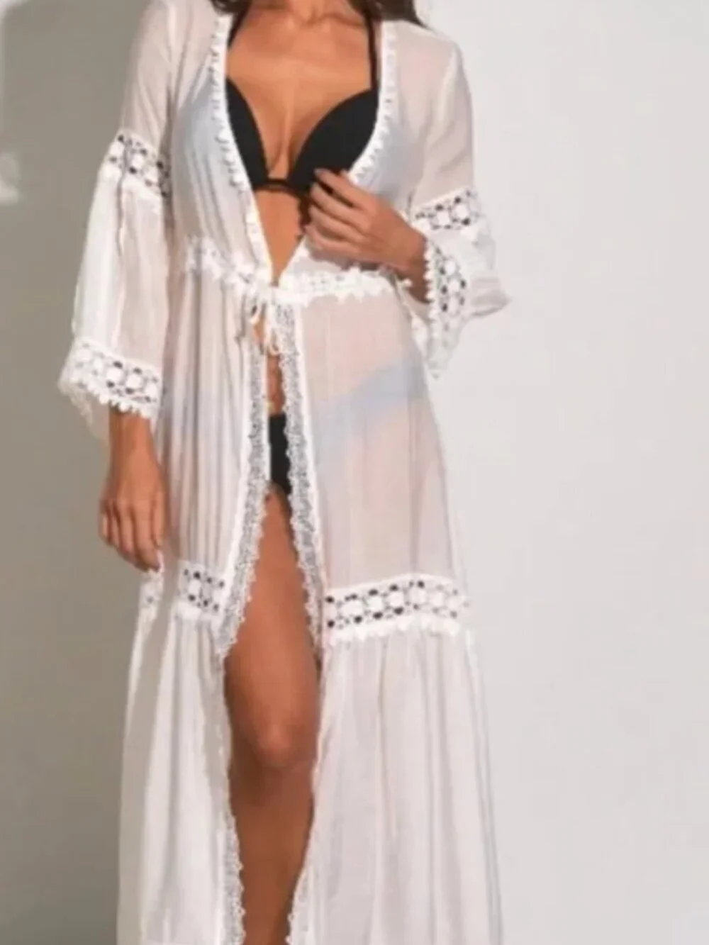 Elan White Lace Trim Swim Coverup Size Small